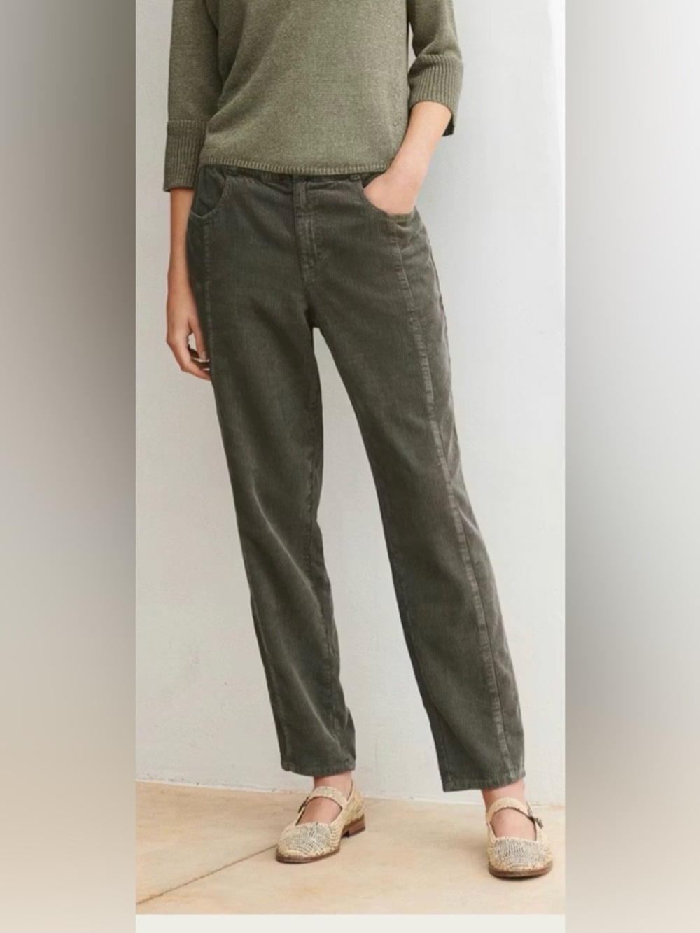 Poetry Olive Straight-Leg Corduroy Jeans